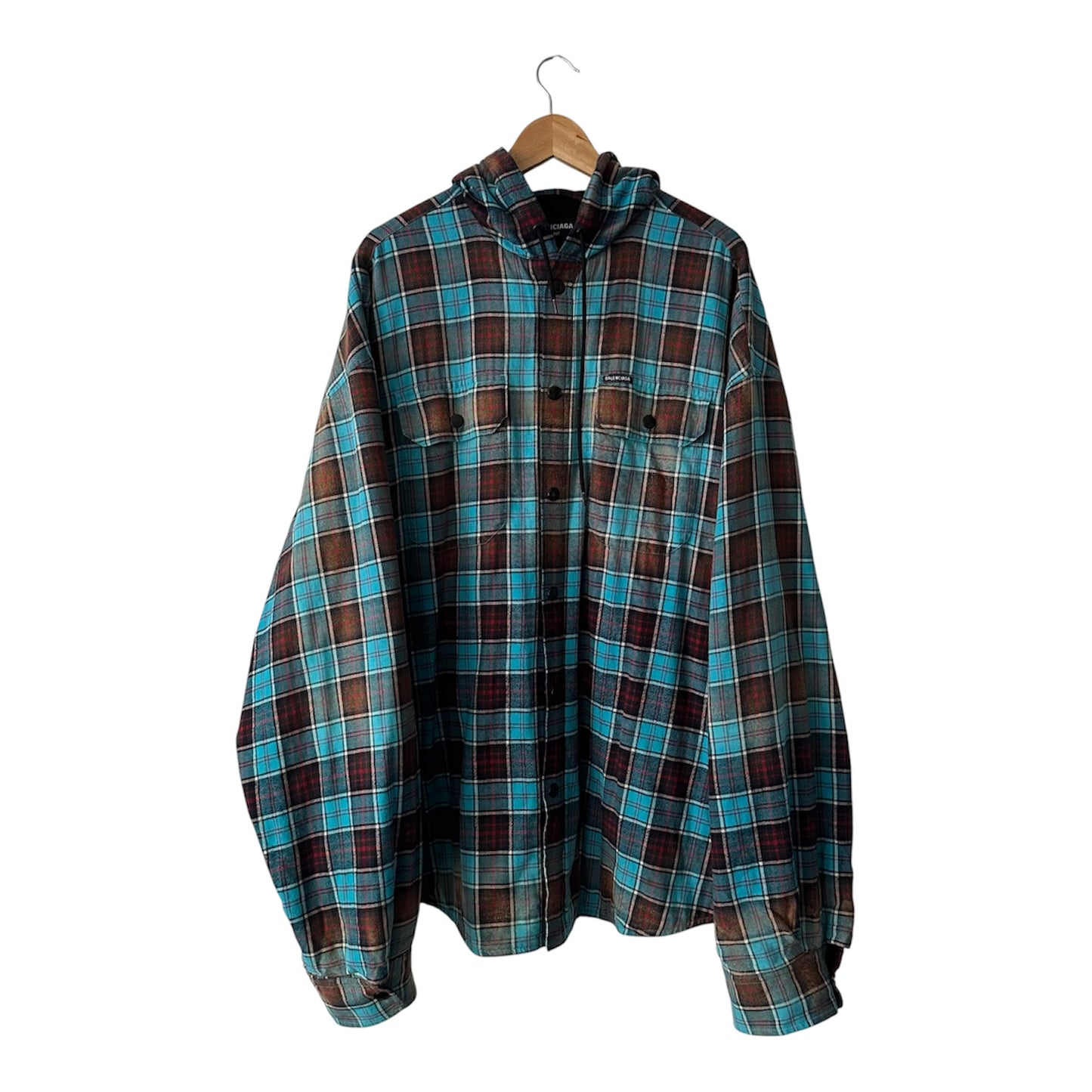 Balenciaga Bleached Plaid Flannel Hooded Shirt Jacket AW22 by Demna Gvasalia