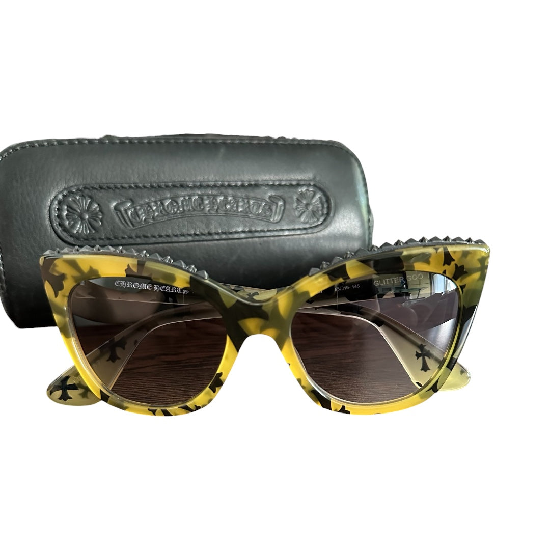 CHROME HEARTS GLITTER GOO I Beige Cross Pattern Sunglasses