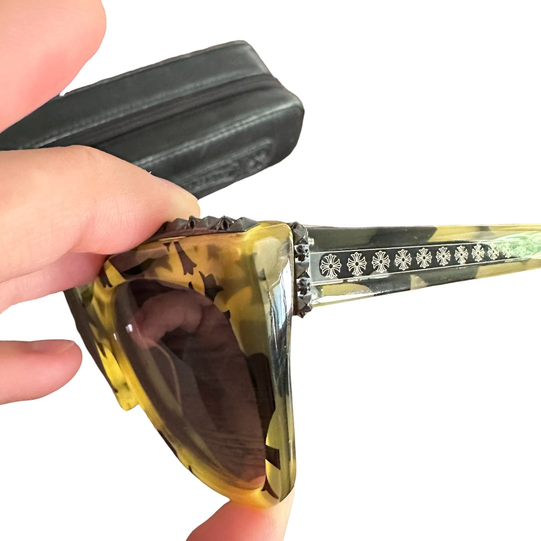 CHROME HEARTS GLITTER GOO I Beige Cross Pattern Sunglasses