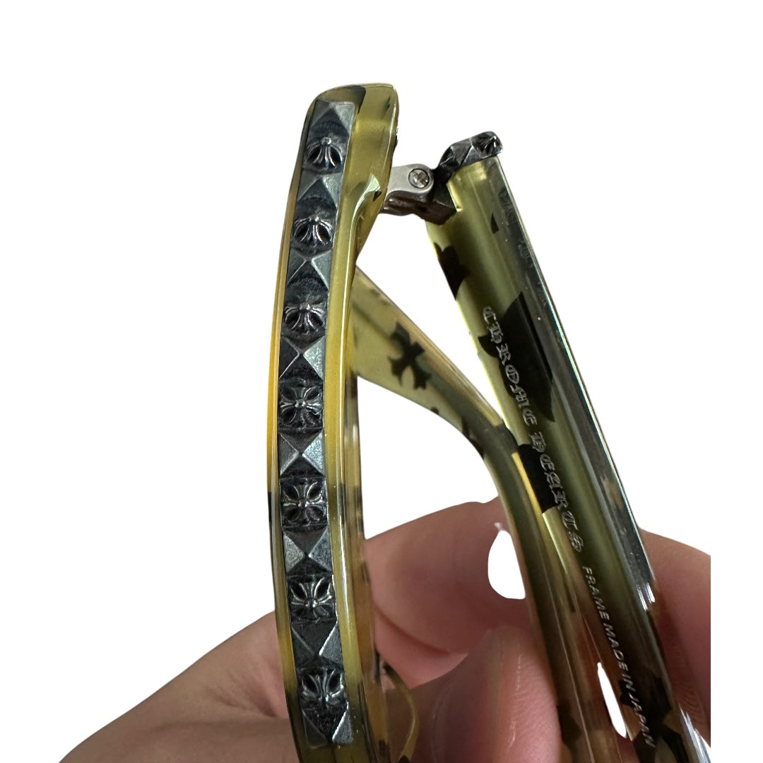 CHROME HEARTS GLITTER GOO I Beige Cross Pattern Sunglasses