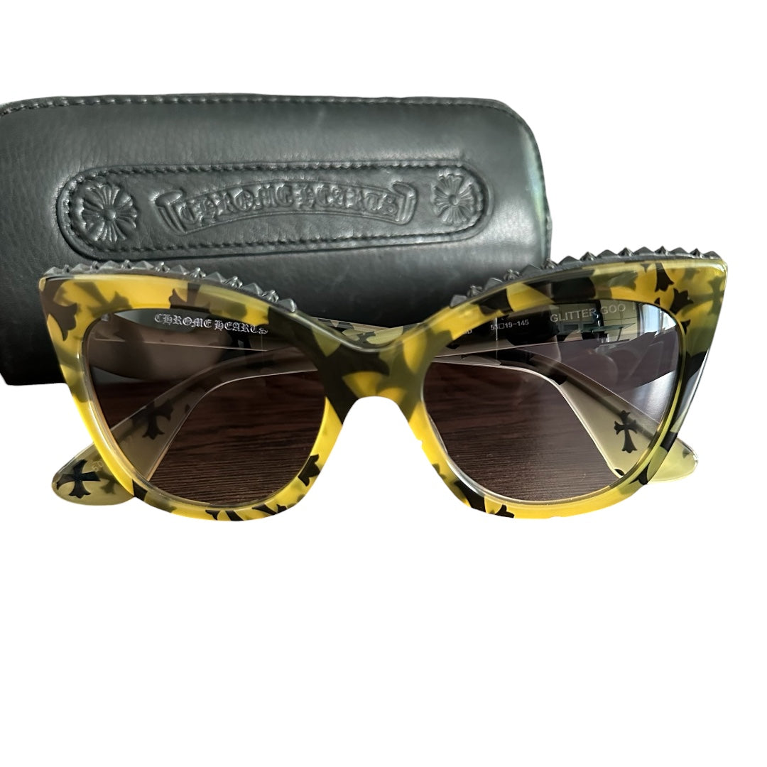 CHROME HEARTS GLITTER GOO I Beige Cross Pattern Sunglasses