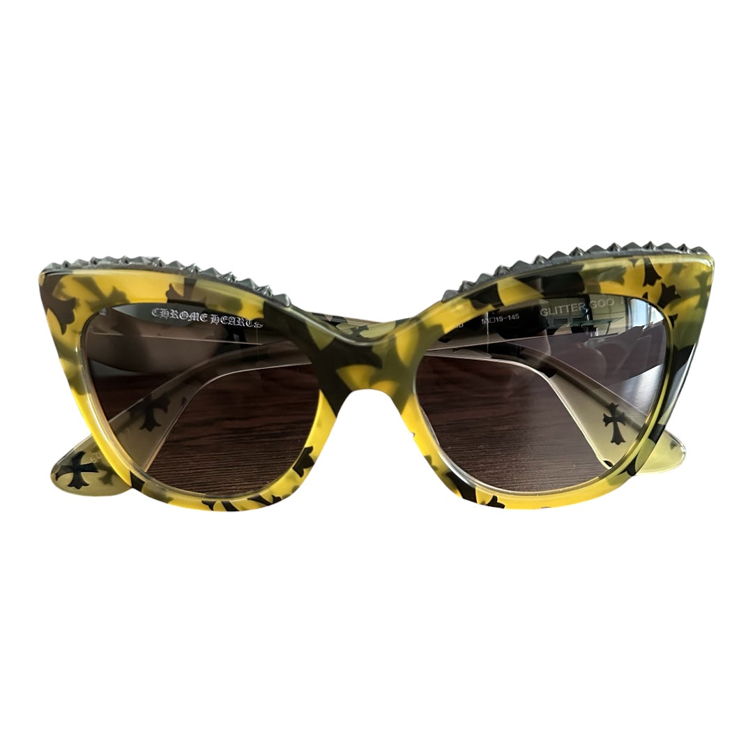 CHROME HEARTS GLITTER GOO I Beige Cross Pattern Sunglasses
