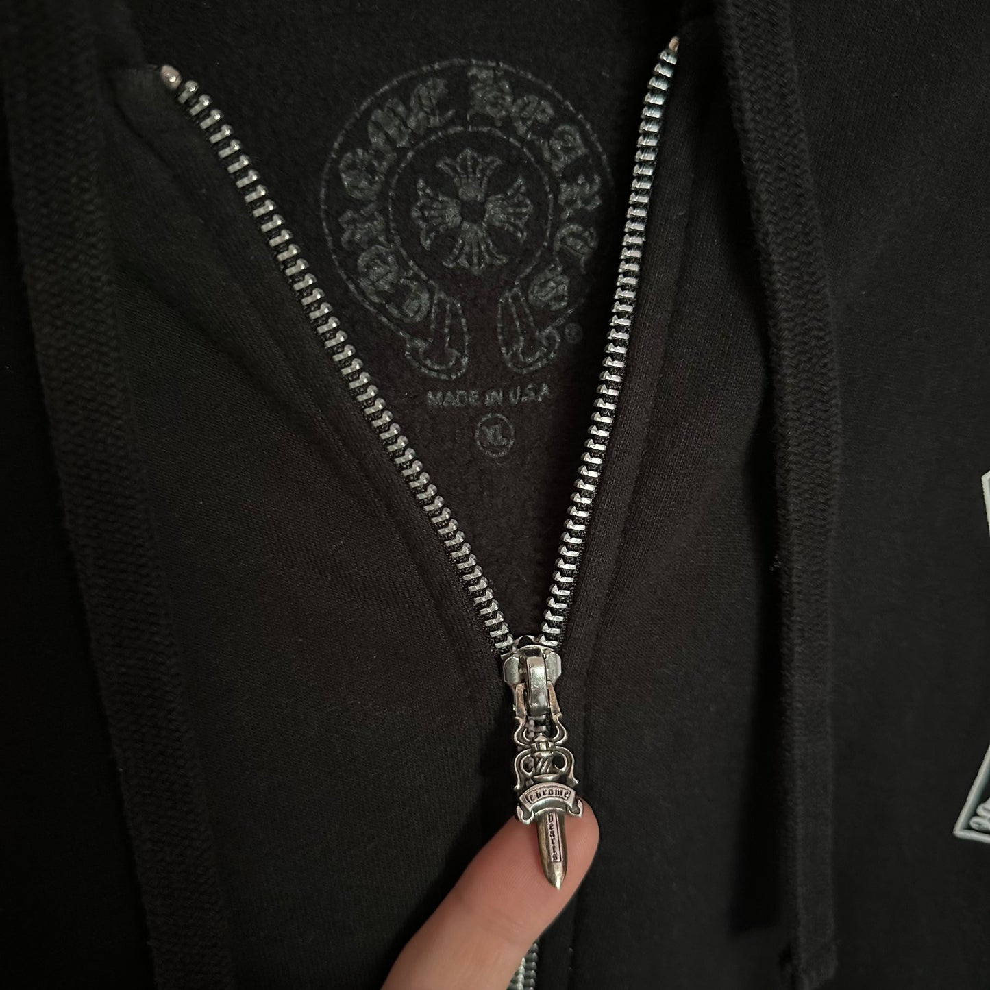 Chrome Hearts Zip Up T-Bar Shoulder Logo Hoodie